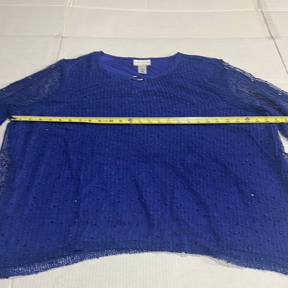 NWT Alfred Dunner Women's Blue Top elbow length w tiny v neck silver accessory - Picture 4 of 13